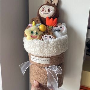 Labubu looking Plush Flower Bouquet Plushies with Shearling Pot